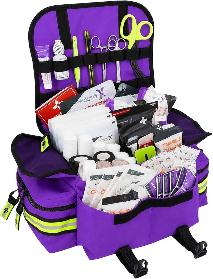 Lightning X Small Medic First Responder EMT Trauma Bag Stocked First Aid Trauma Fill Kit A (Purple)