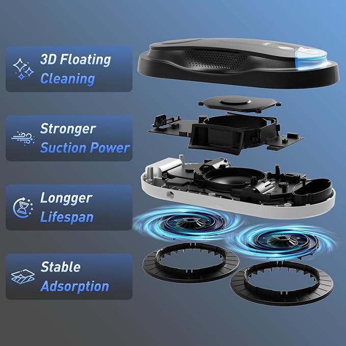 KKI Window Cleaning Robot, Automatic Window Cleaner Robot, Dual Spray, Max 3200Pa, AI Path Planning & Edge Detection, Remote Control for High-Rise Windows, Glass,Door,10xCloths, X3