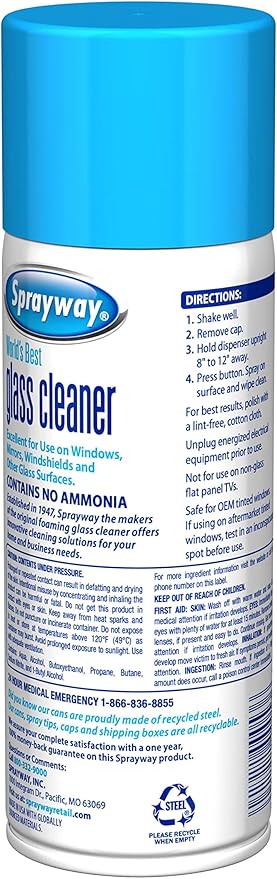 Sprayway Ammonia-Free Glass Cleaner, Foaming Action - Streakless Shine, 15 Ounce (Pack of 1)