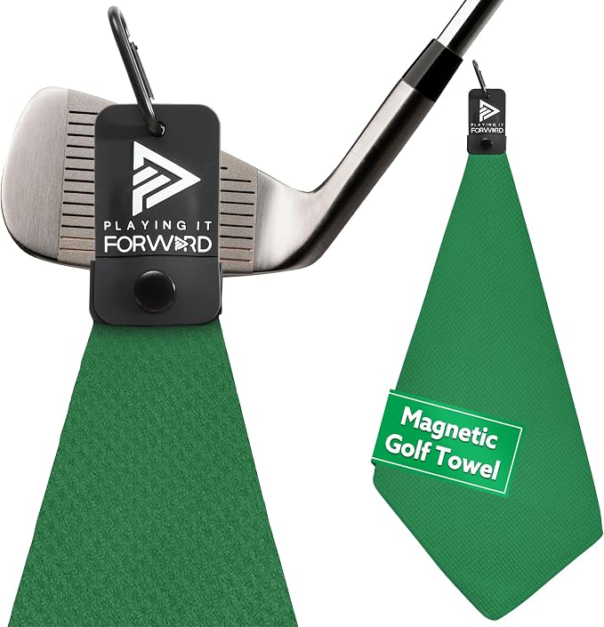 Magnetic Golf Towels for Golf Bags with Clip & Ultra Strong Magnet - Waffle Weave Microfiber Towel for Secure Hold on Ba
