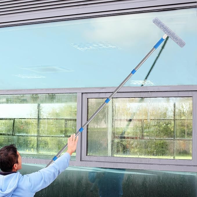 Mitclear 10 Feet Professional Squeegee Window Cleaner Tool with Extension Pole, Car Windshield Cleaning Kit with Long Handle, Window Washing Equipment for Indoor Outdoor Windows & Car Glass