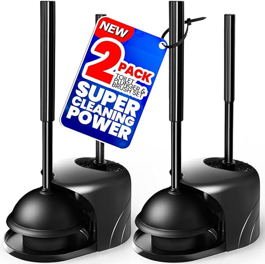 2Pack 2 in 1 Toilet Brush and Plunger Set, Extended Handle Plunger,Toilet Bowl Brush Plunger Set,Bathroom Cleaning Tools,Cleaning Brush,Toilet Brush Plunger Combo(Bright Black)