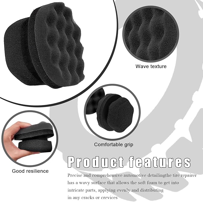 KVAEY 2 PCS Tire Dressing Applicator Pads, Reusable Hex Grip Tire Shine Applicator Polishing Sponge Pads, Wheel Tire Shine Detailing Foam for Most Vehicles, Car Accessories (Black, 4.33")