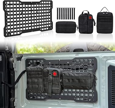 MAIKER OFF ROAD Tailgate Storage Panel Tailgate Molle Panel Steel Cargo Shelf Storage Luggage Holder Carrier with 3 Stor