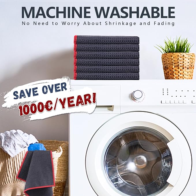 Airlab Microfiber Cleaning Cloth Waffle Weave Dust Rags for Household Kitchen Towel Absorbent Quick Drying Cleaning Rags Streak Free Lint Free, 6 Pack,12 x 12 Inches, Grey