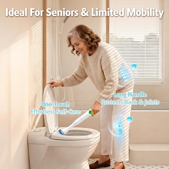AIR U+ Hands-Free Electric Toilet Brush for Seniors & Busy Households - No Bending, Effortless Clean with Disposable Heads & Holder Set