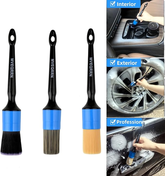 MVEQRRN 6pcs Car Detailing Brush Set-2pcs Boars Hair Car Detailing Brushes,2pcs Ultra Soft No Scratch Detailing Brush for Air Vent,Leather Seat 2pcs Detail Brushes for Interior Exterior(Blue)