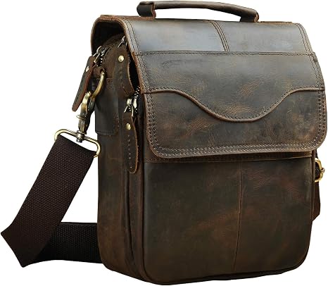 Le'aokuu Mens Genuine Leather Small Messenger Shoulder Satchel Phone Pouch Belt Waist Bag Pack