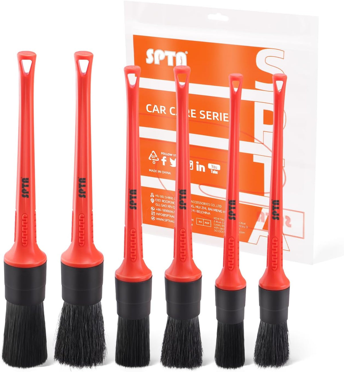 Car Detailing Brush Kit, 6Pcs Auto Boar Hair Detail Brush Set Automotive Interior Exterior No Scratch Microfiber Detailing Brushes for Cleaning Air Vents, Engine Bays, Dashboard & Wheels -BRFCD15