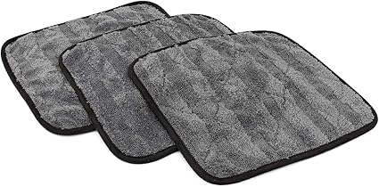 The Rag Company Gauntlet Car Drying Towel, Ice Grey/Grey, 12x12 in, 3-Pack