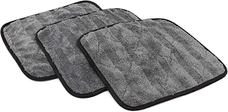 The Rag Company Gauntlet Car Drying Towel, Ice Grey/Grey, 12x12 in, 3-Pack