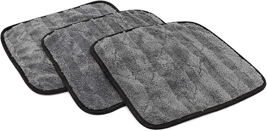 The Rag Company Gauntlet Car Drying Towel, Ice Grey/Grey, 12x12 in, 3-Pack