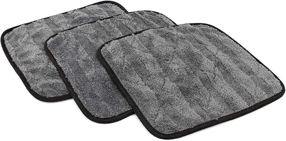 The Rag Company Gauntlet Car Drying Towel, Ice Grey/Grey, 12x12 in, 3-Pack