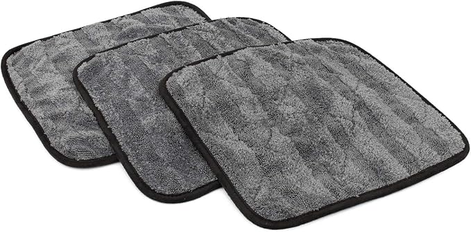 The Rag Company Gauntlet Car Drying Towel, Ice Grey/Grey, 12x12 in, 3-Pack