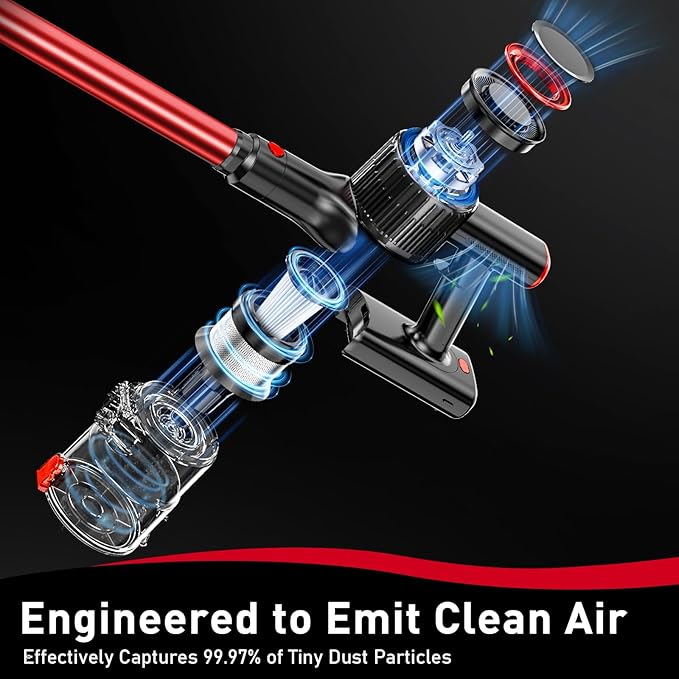 Cordless Vacuum Cleaner, 45KPA Stick Vacuum, 45Mins Runtime, 8-in-1 Anti-Tangle Vacuum Cleaners for Home with LED Display, Rechargeable Lightweight Vacuum for Pet Hair/Carpet/Floor
