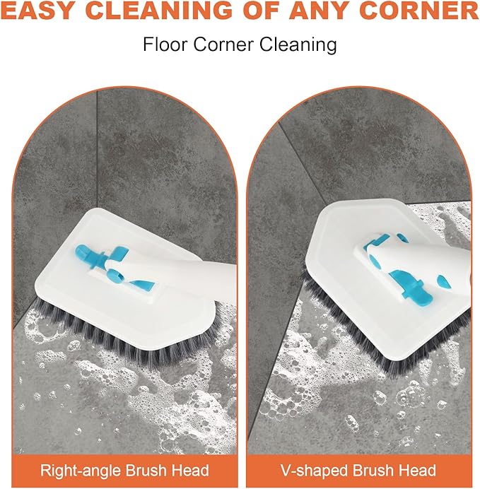Long Handled Scrub Brush for Shower,3-in-1 Cleaning Brushes with 3 Different Function Cleaning Heads Brush for Shower Cleaning Bathroom Kitchen Walls Tub Tile (White)