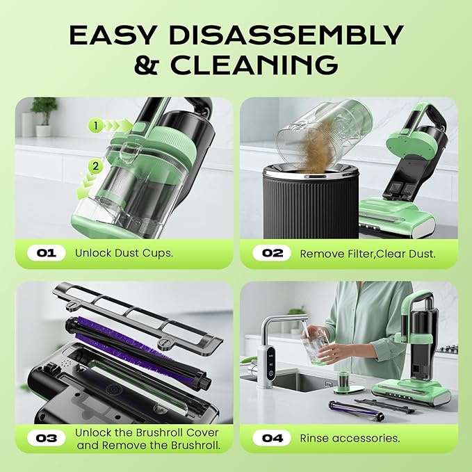 MYUAKO Mattress Vacuum Cleaner with UV-C Light & 140°F Constant Heat, 20Kpa Powerful Suction Bed Vacuum for Pet Hair, Dander Baby Crib, Dual-Cup System with Extra HEPA Filter, Lightweight&16ft Cord