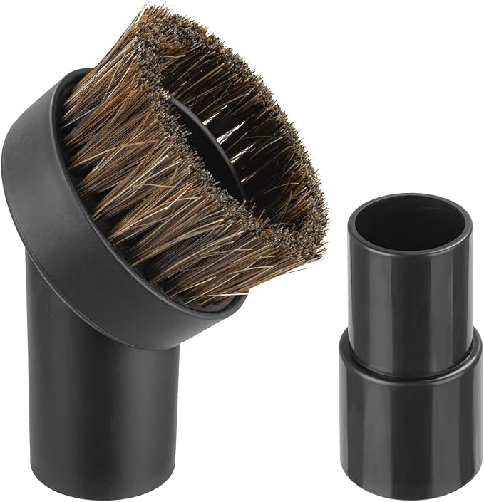 Vacuum Attachments & Brushes, Horsehair Round Brush with 1-1/4 to 1-3/8 Inch Vacuum Hose Adapter, Vacuum Brush Attachment for Shark and Shop Vac Attachments and Most Household Vacuum Cleaners
