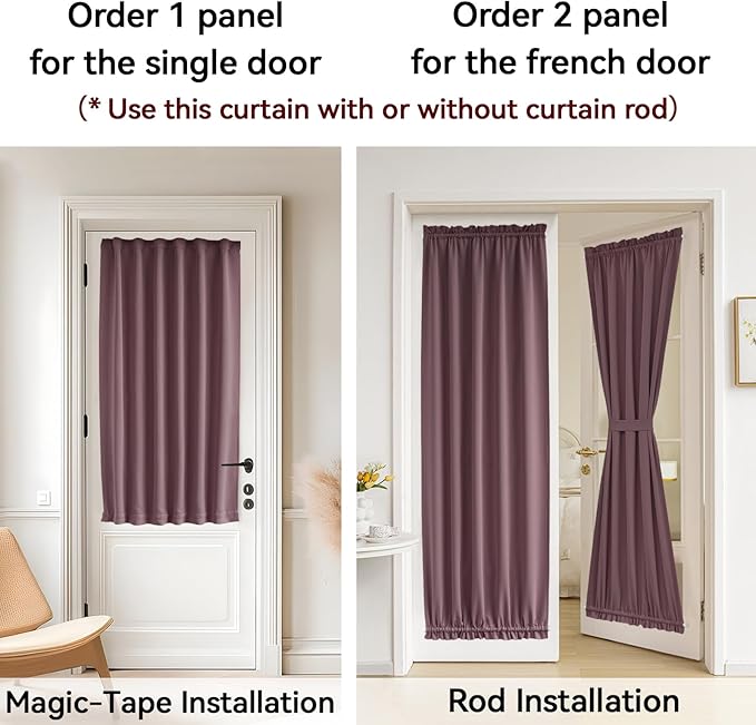 Vatge Narrow Window Curtains Privacy Door Curtain for Doorways Thermal Insulated Rod Pocket Door Window Curtain, 1 Panel, W25 x L72, Nostalgia Rose