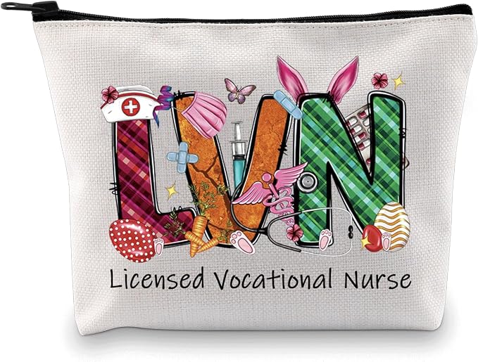 JXGZSO LVN Toiletry Bag Licensed Vocational Nurse Makeup Bag Nurses Appreciation Week Gifts Nursing Canvas Bag