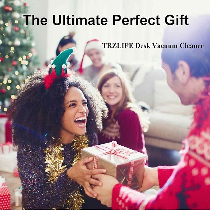 TRZLIFE USB Rechargeable Mini Desk Crumb Vacuum, Portable Cordless Desktop Cleaner for Keyboard, Desktop, Countertop, Drawer, Ideal Office Accessory Ideal Gift, White