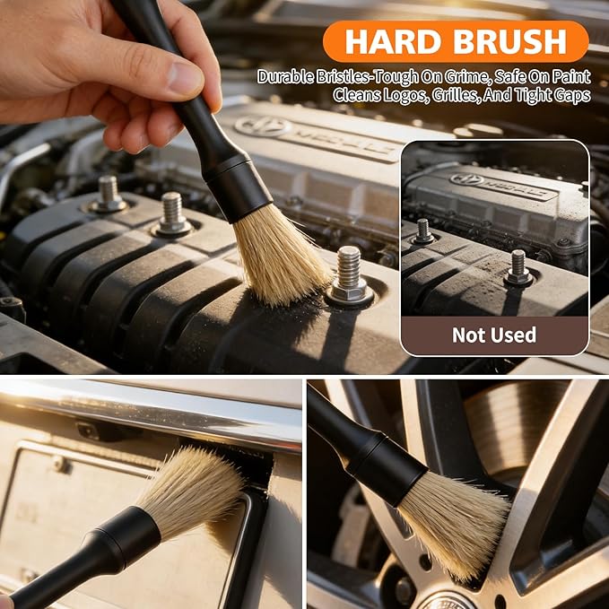 Car Detailing Brush Kit Interior & Exterior Cleaner, Ultra Soft Boars Hair Car Interior Detailing Brushes, 6 Different Detailing Brushes for Auto Detailing, Dashboard, Vents, Wheels and Tires
