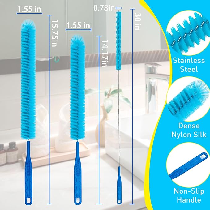 Dryer Vent Cleaner Kit,Dryer lint Brush 3Pack Home Improvement Essential Cleaning Tools, Up to 30 Inch Long Brush Cleaning Set，pet Hair Remover for Laundry，Drain Snake
