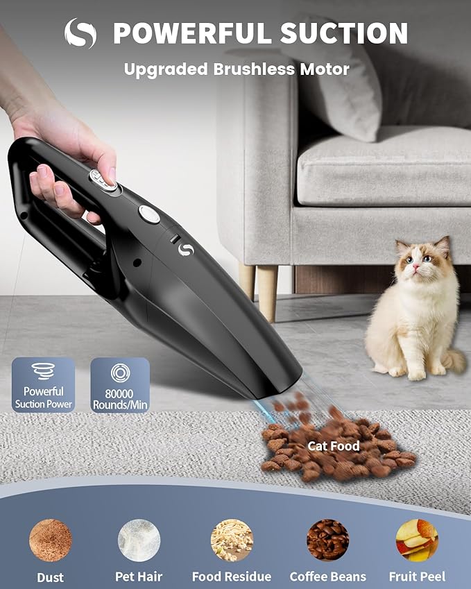 Handheld Vacuum Cordless Mini Car Vacuum Cleaner Portable and Rechargeable with Powerful Suction for Car Home Office and Pet Hair with HEPA Filter and Lightweight