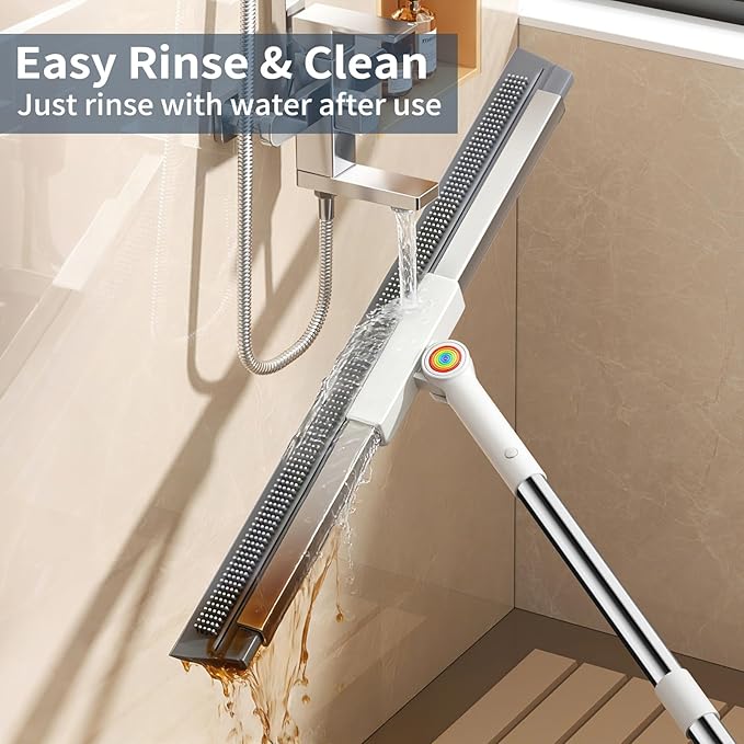 Floor Squeegee for Concrete Floor, Squeegee for Floor with 180° Rotating Head & 63" Long Handle, Garage Squeegee Broom for Epoxy Floor, Pet Hair, Water Removal, Bathroom Tile, Shower Glass, Carpet