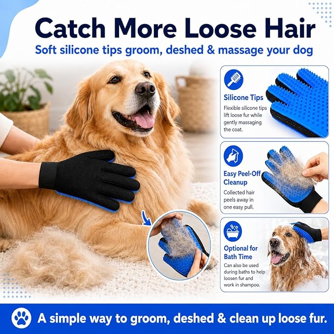NVNAN 3 PCS Pet Hair Removal Glove and Pet Grooming Glove Kit for Cats & Dogs, Pet Hair Gloves & Dog Washing Gloves ，Reusable Magic Brush Pet Hair Remover Tool for Laundry，Carpet,Car Seat，Couch