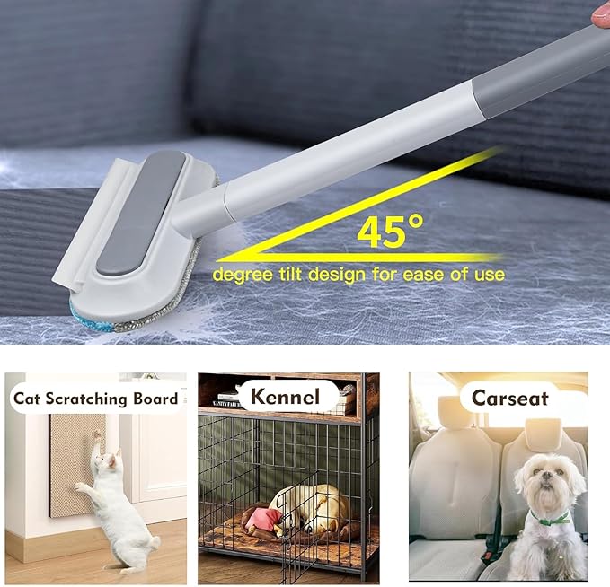 4 in 1 Pet Hair Remover, Reusable, Effective Cat and Dog Hair Removal Cleaning Tool with 17-Inch Extra Long Handle Multifunctional Fur Lint Brush for Couch, Furniture, Carpet, Clothes, Bedding