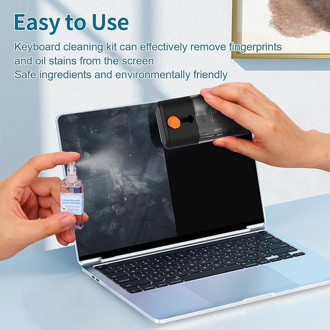 Keyboard Cleaner Laptop Cleaning Kit - Computer Tech Cleaning Brush, Electronic Screen Cleaner Spray and Wipe with Multi-Function Cleaning Tool for MacBook, Tablet, iPhone, Earbuds, Camera, Gaming