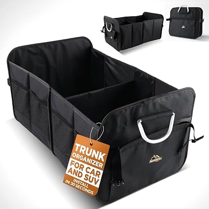 Armor All Car Trunk Organizer, Collapsible Multi-Compartment Car Organizers with Strong Aluminum Handles Foldable and Wa