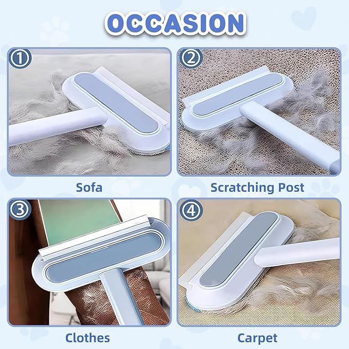4 in 1 Pet Hair Remover - Washable & Reusable Long-Handle Tool, Gentle Removal for Dog/Cat Hair on Couch, Carpet, Furniture - Also Works for Window & Tile Cleaning (17.3inch)