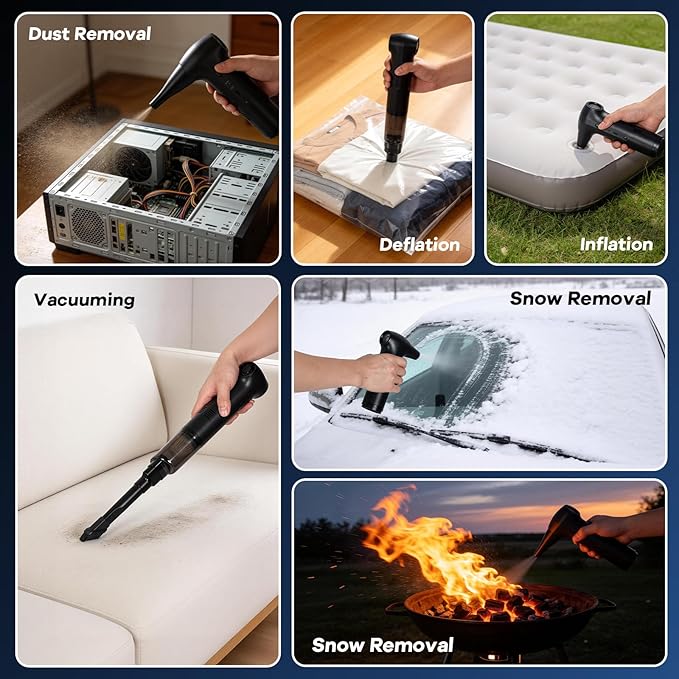 Compressed Air Duster 130000RPM - Rechargeable Electric 2-in-1 Air Blower & Vacuum Cleaner, 3-Speed Brushless Motor, Fast Charging, 4 Nozzles for Computer Keyboard PC Car Electronics Cleaning