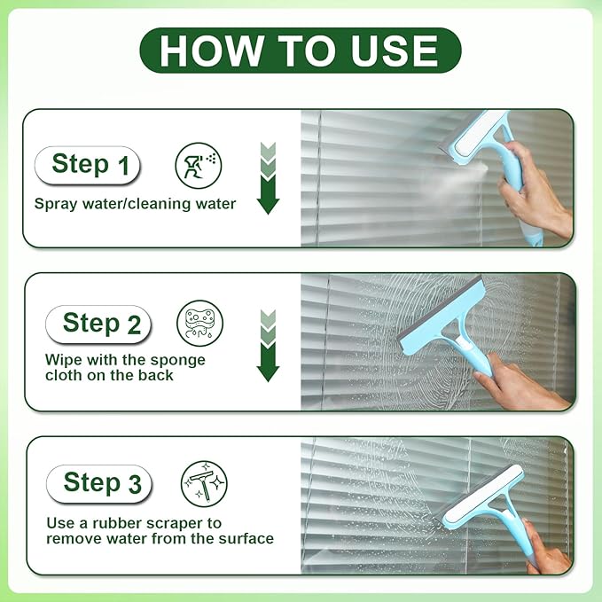 3 in 1 Window Cleaning Scraper, Window Squeegee with Sprayer, Window Cleaning Scraper for Windows, Walls, Car Windshields, Bathrooms, Kitchens, All-Purpose Window Cleaner Tool (Blue)
