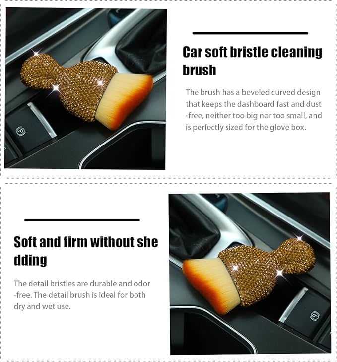 zipelo Auto Interior Dust Brush, Car Detailing Cleaning Brush with Diamond, Bling Handle Soft Bristles Dusting Tool, Scratch Free Dirt Clean Brushes for Vehicle Air Conditioner Vent (Light Brown)