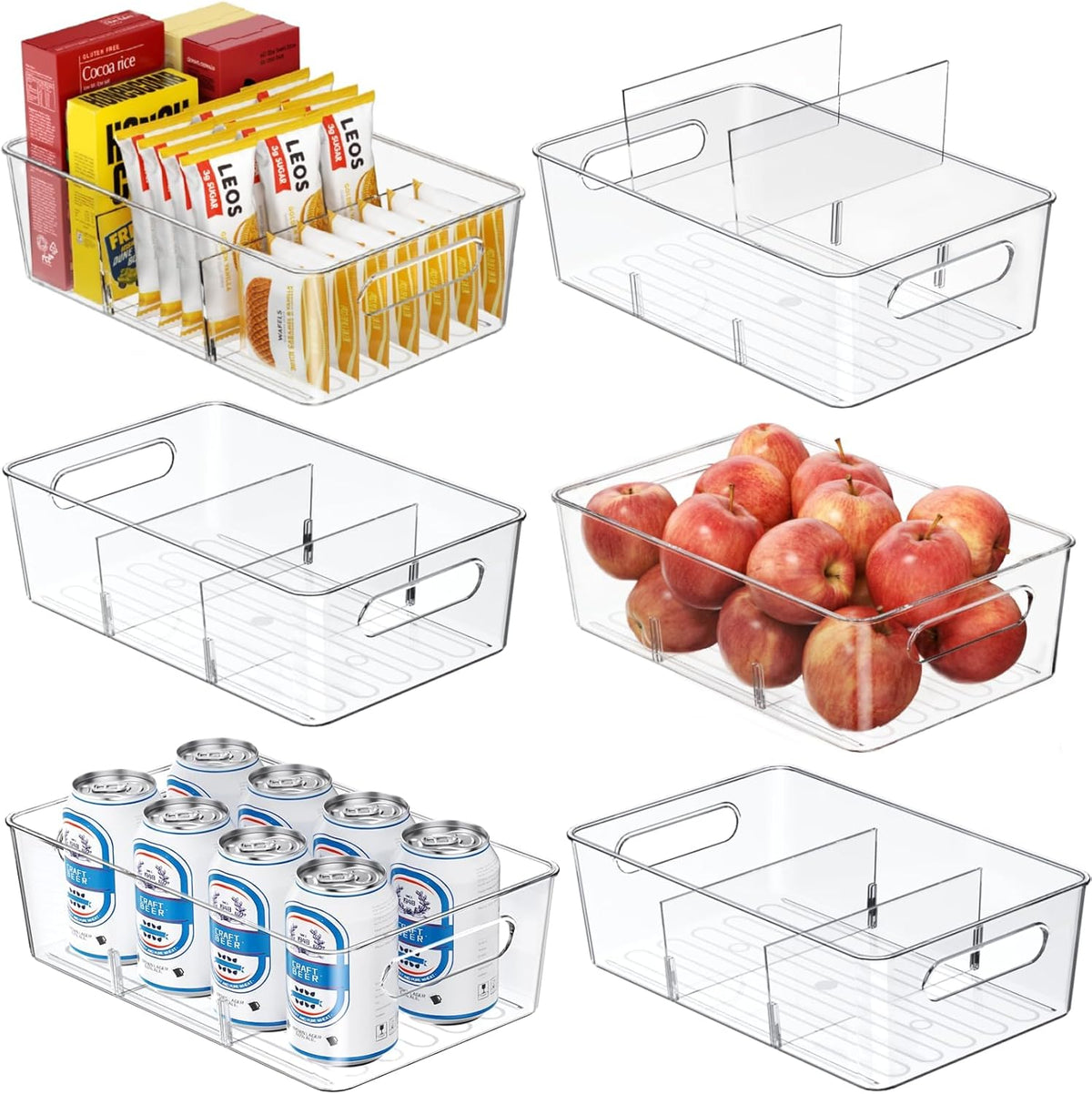 6-Pack Pantry Organizers and Storage, Clear Fridge Organizer Bins