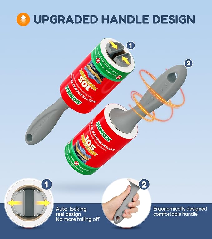 MONSEK 4X Extra Sticky Lint Roller for Pet Hair, Lint Rollers 315 Sheets Mega Value Set, Pet Hair Remover with 3 Upgraded Handle 3 Rollers, Portable Lint Remover for Clothes, Furniture, Dog & Cat Hair