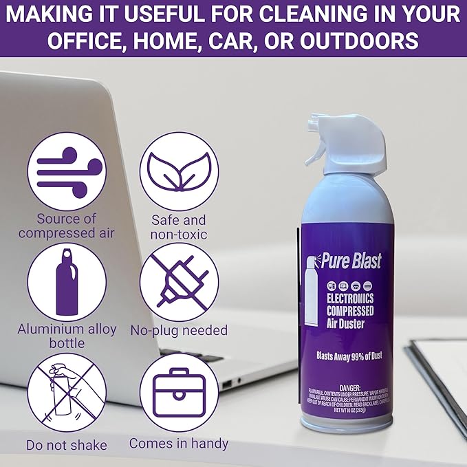Pure Blast 10oz Compressed Air Duster Can - 6 Pack for Powerful Electronics Cleaning