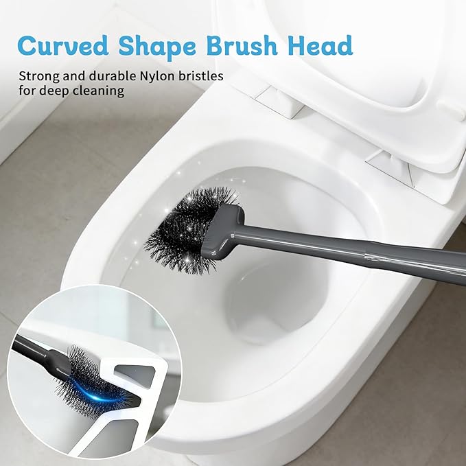 Sellemer Toilet Brush and Plunger Set, Curved Design Head Toilet Bowl Brush for Deep Cleaning, Heavy Duty Plunger for Bathroom, Grey, 1 Pack
