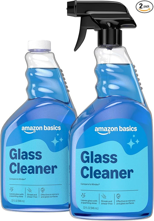 Amazon Basics Glass Cleaner, Streak-Free Shine, 32 Fl Oz, Pack of 2 with 1 Sprayer
