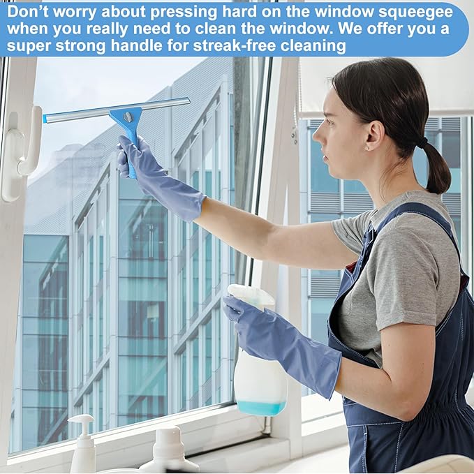 AMERWASH PLUS Window Squeegee Washing Kit for Shower Glass Door, Mirror and Window Cleaning, Extra 14'' Wide Squeegee and 2 Microfiber Scrubbers Included (Extension Pole not Included)