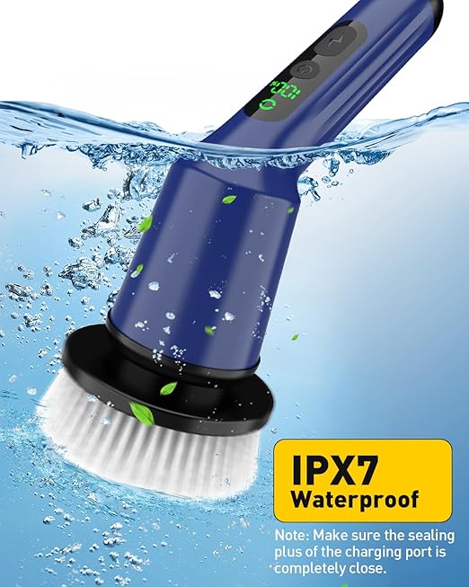Electric Spin Scrubber for Cleaning Bathroom, Shower Scrubber Cordless Cleaning Brush with IPX7 Waterproof & 2 Speed, 3 Brush Heads, Bathroom Cleaning Supplies for Shower Tub Kitchen Tile Toilet Navy