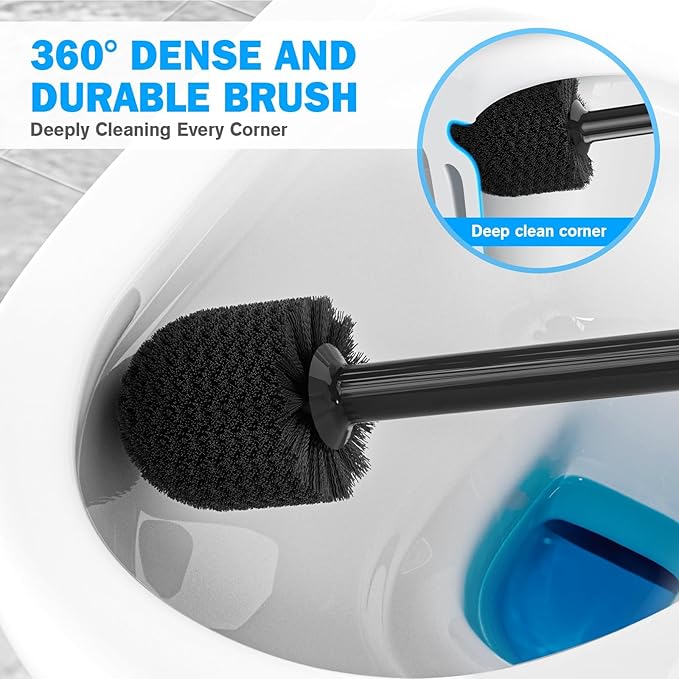 Toilet Plunger and Brush Set, Bowl Brush and Heavy Duty Toilet Plunger with Ventilated Holder, 2-in-1 Toilet Brush and Plunger Combo for Bathroom Deeply Cleaning（Black