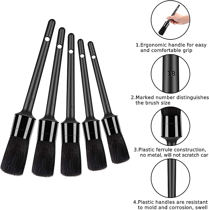 HMPLL 10pcs Detailing Brush Set, Multi-Purpose Car Detailing Brushes for Cleaning Car Interior, Exterior, Engine, Leather, Including 5 car Cleaning Brush, 3 Wire Brush, 2 Air Vent Brush,Black