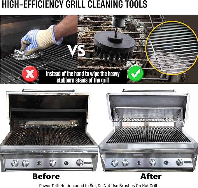 6 Piece BBQ Grill Cleaning Brush Ultra Stiff Drill Powered Cleaning Brushes Nylon Safe Bristle BBQ Grill Rust Remover Gift for Dad Grill Cleaner for Outdoor Grill (Black)