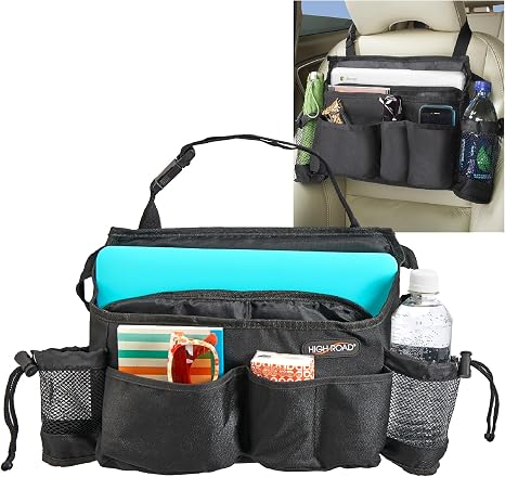 Car Front Seat Organizer with Laptop Sleeve, Bottle Holders and 6 Pockets