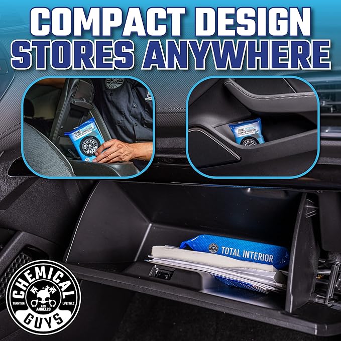 Chemical Guys Total Interior Cleaner & Protectant Wipes – 50 Pack Multi Surface Car Interior Cleaning Wipes for Dashboards, Doors and Seats – Safe for Trucks, SUVs, RVs and Home Use