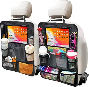 Backseat Organizer for Car, 2 PCS Seat Back Cover for Kids Toddlers with 10 Storage Pockets & 11″ Tablet Holder, Waterpr